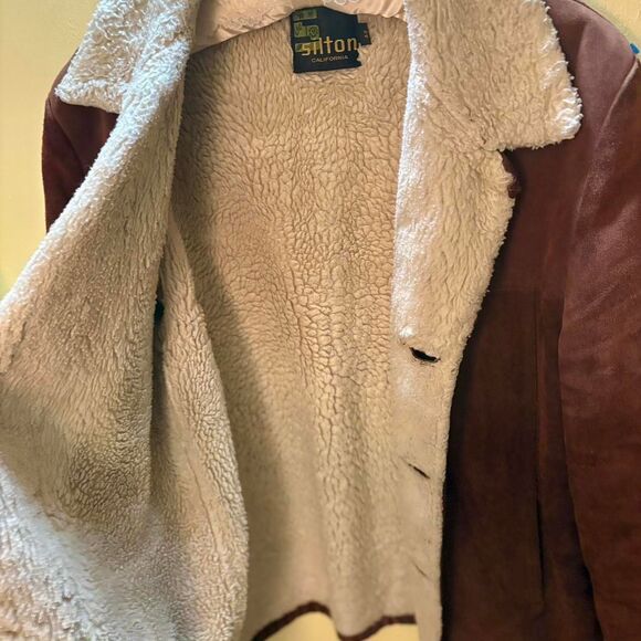 Vtg. Silton CA cognac brown suede jacket sherpa lined. Western ranchwear. 42. - Picture 4 of 8